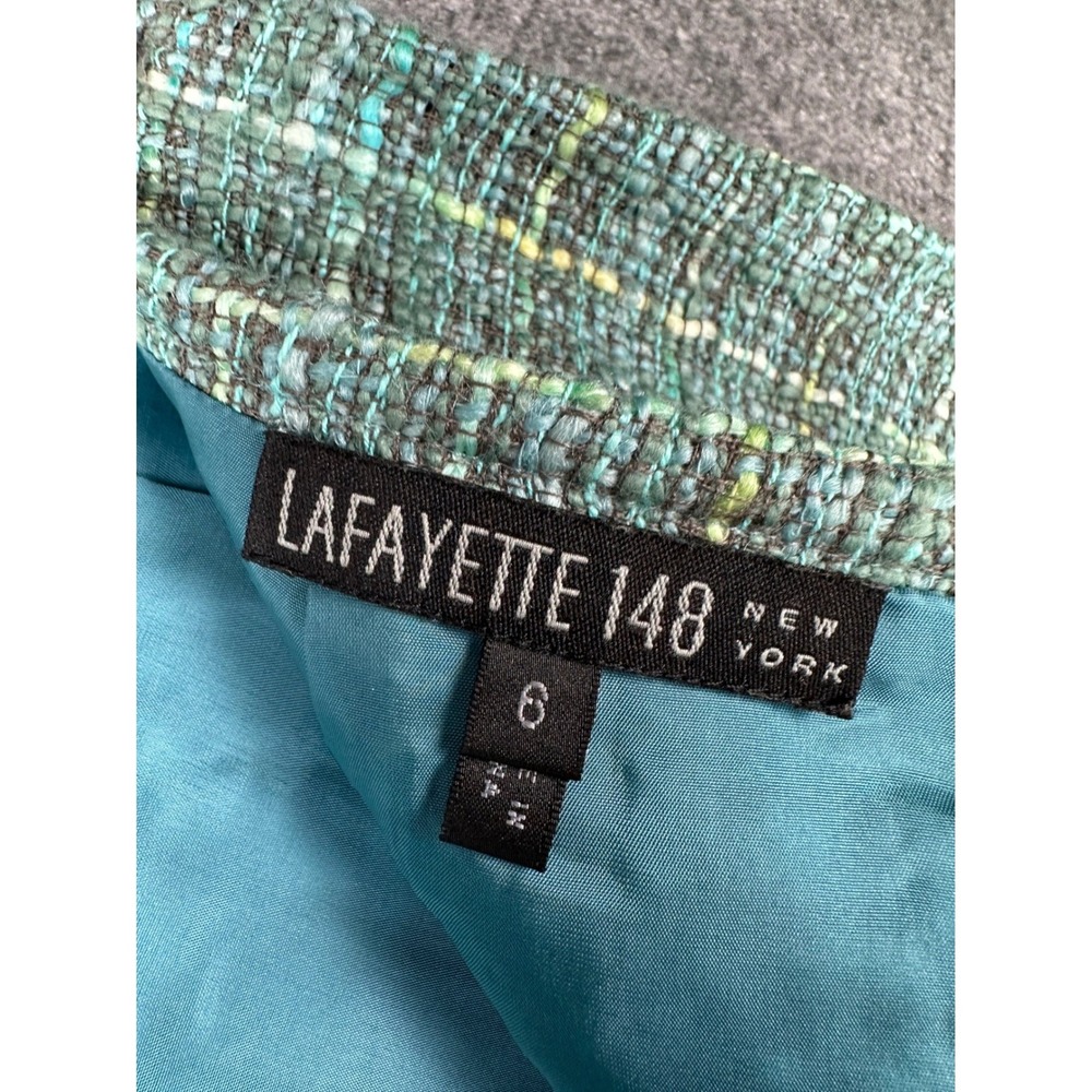 Lafayette 148 Womens Leather Trim Tweed Skirt 6 Professional Green Wool Blend - Picture 3 of 12